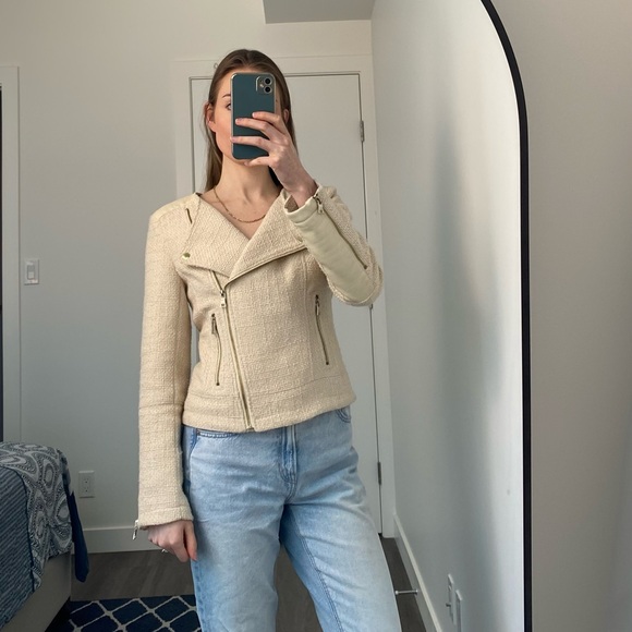 Banana Republic - Asymmetrical Leather Accent Jacket - Vegan - Cream - Picture 5 of 7